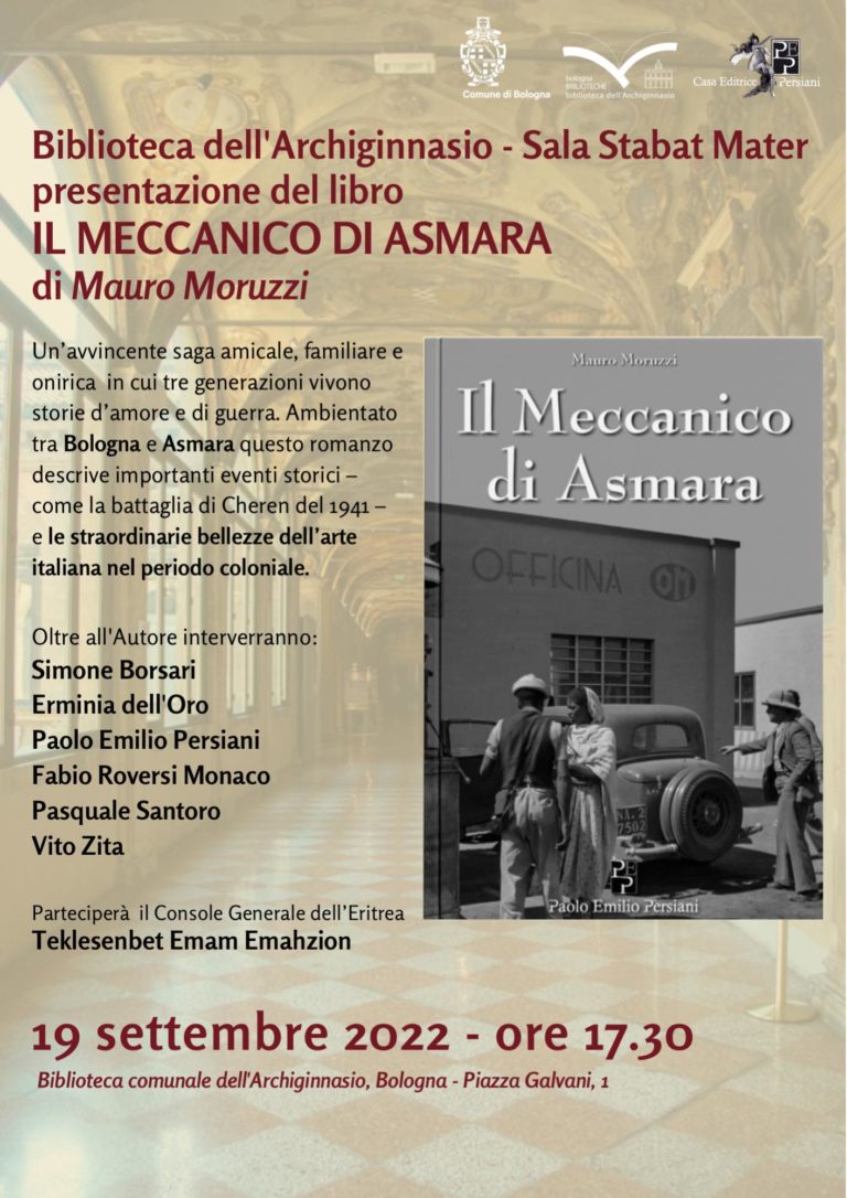 Meccanico Asmara presentazione Bologna 19settembre