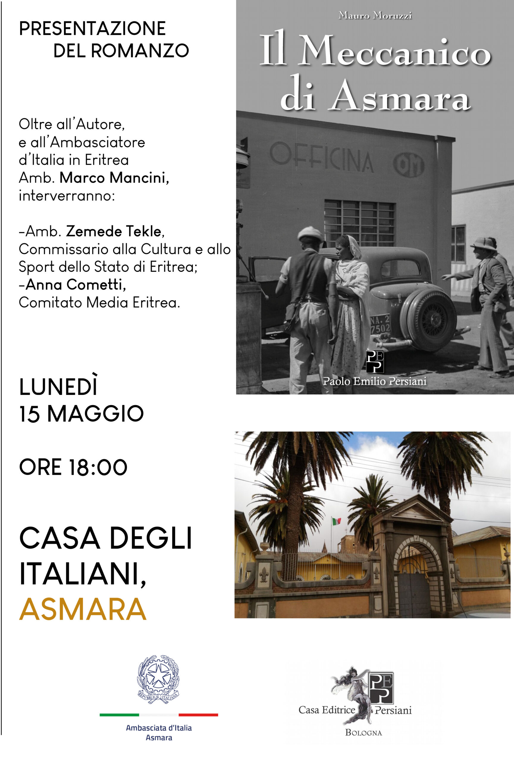 Alla Casa degli Italiani di Asmara la presentazione de "Il Meccanico di Asmara"